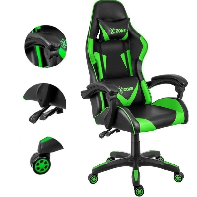 Scaun gaming ergonomic pro XZONE, spatar inalt, verde-negru